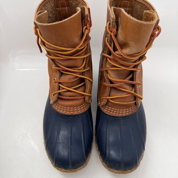 Vintage 90s LL BEAN Leather Lace Up Blue Duck Boots W7-8 / M5 - Picture 2 of 16